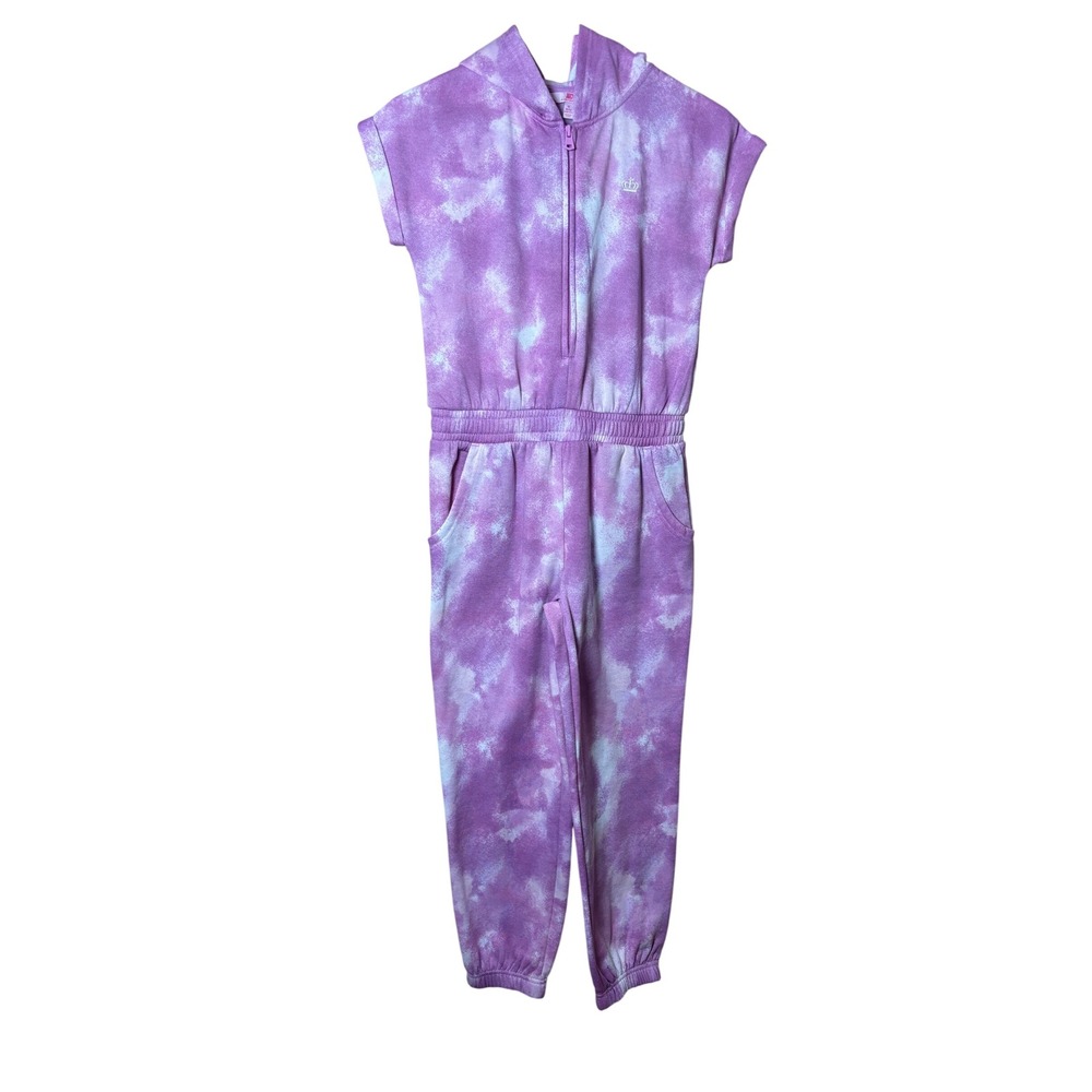Juicy Couture Kids Jumpsuit M 10/12 Purple Tie Dye Hooded‎ Fleece Y2K Aesthetic